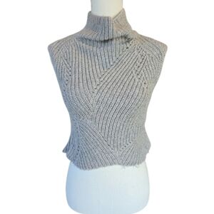 Wilfred Cowl Neck Sleeveless 100% Wool Sweater Cropped Size XS Gray Raw Hem